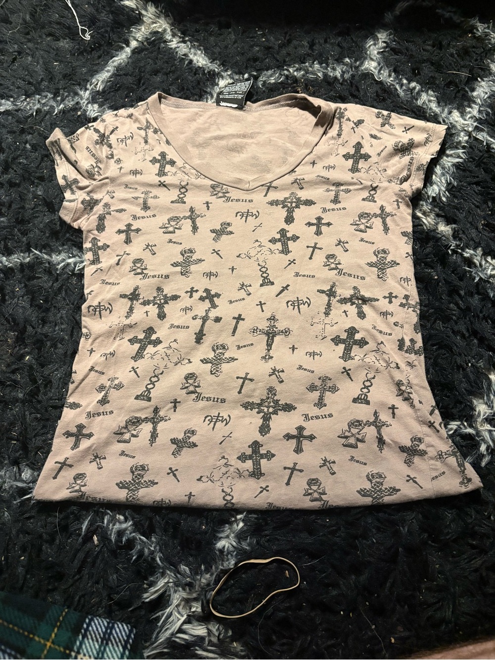 Women's Beige Short Sleeve Cross & Script Print Tee